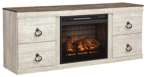 Willowton - 2 Pc. - TV Stand With Faux Firebrick Fireplace Insert - Whitewash Signature Design by Ashley®