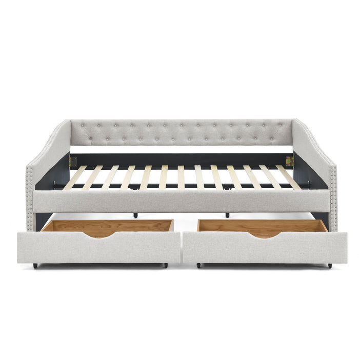 Upholstered Tufted Daybed With Drawers, Waved Arms Home Essentials