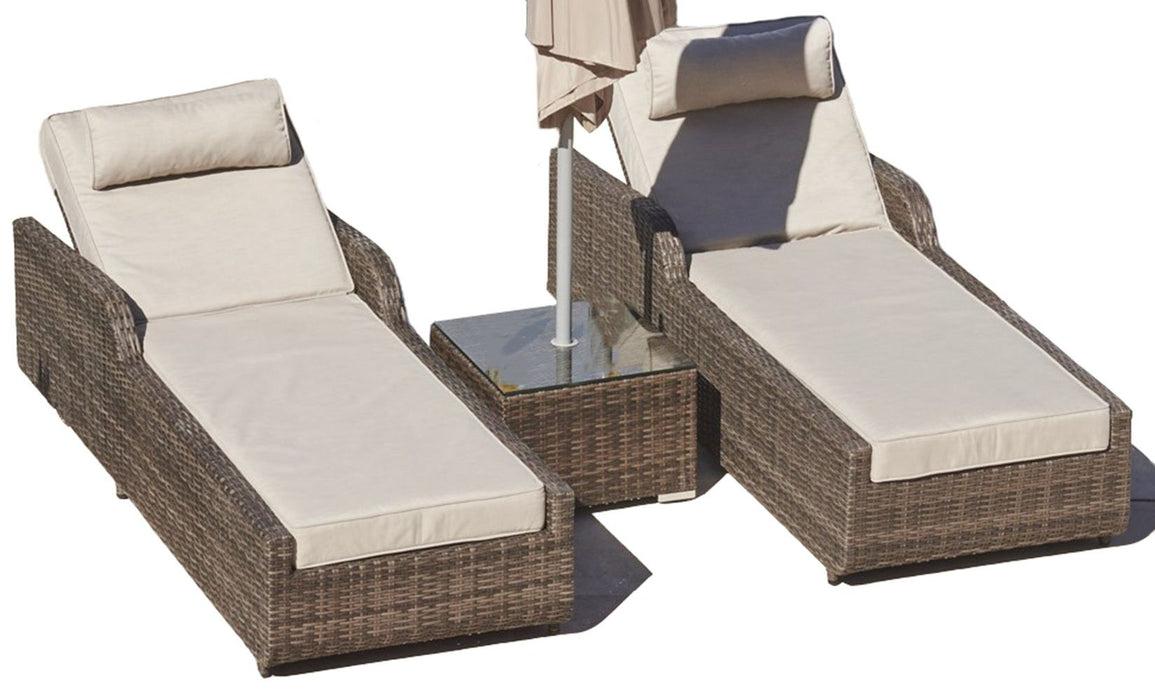 78" x 29" x 35" Indoor Outdoor Chaise Lounge With Beige Cushion (Set of 2) - Brown