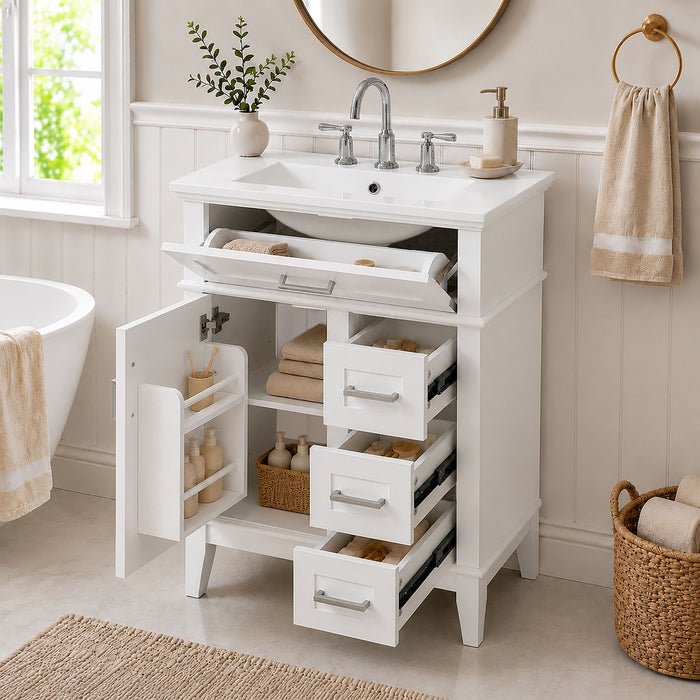 Modern Bathroom Vanity With Sink, Flip Drawer & 3 Drawers, Soft Close Hinges, Adjustable Shelf Hearth and Haven
