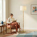Stellar - Linen Shade Floor Lamp - Gold / Natural Wood / Rattan / White Ashcroft Furniture