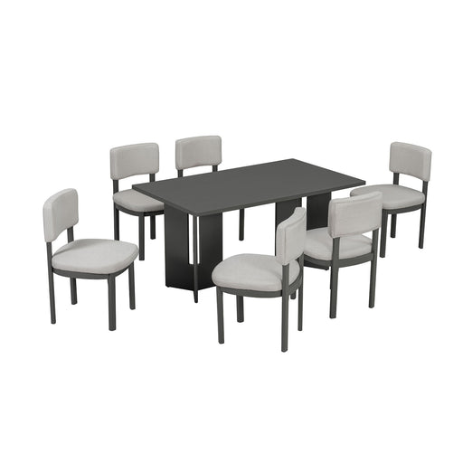 Dining Table Set With 6 Upholstered Chairs, Rectangular Table With Cutout Legs Hearth and Haven