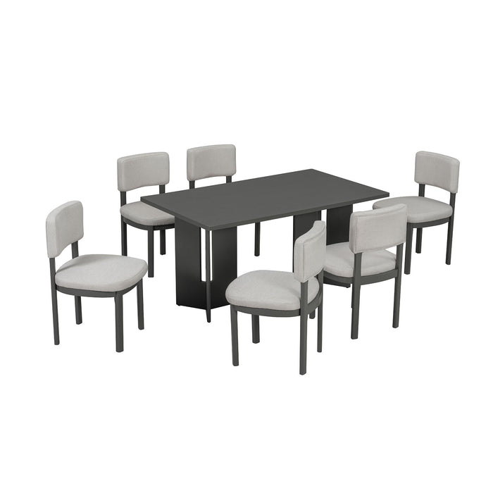 Dining Table Set With 6 Upholstered Chairs, Rectangular Table With Cutout Legs Hearth and Haven