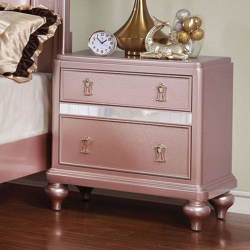 Nightstand With Mirror Accent Panels, 2 Drawer Design - Rose Gold Home Essentials