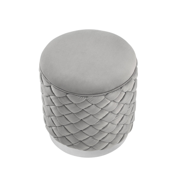 Velvet Round Ottoman - Gray / Silver