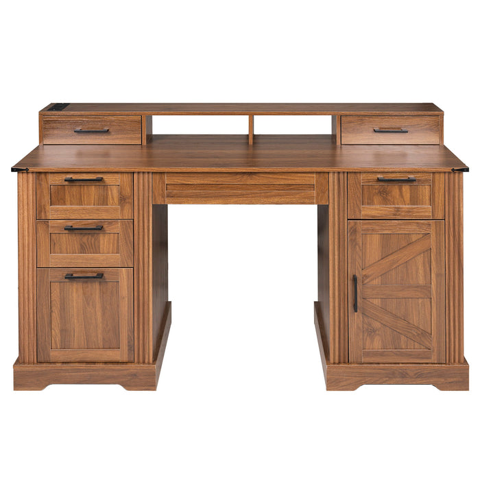 Office Desk With Charging Station & Storage Cabinet Home Essentials