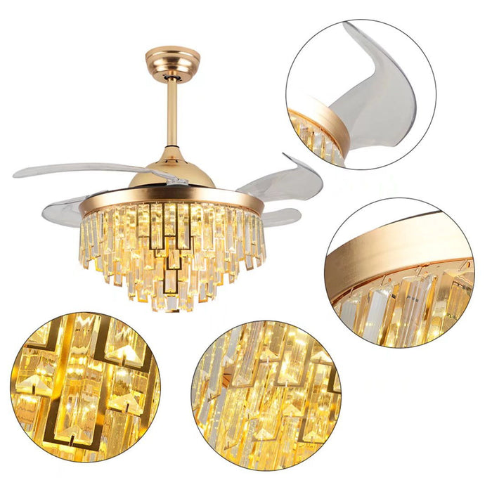 Luxurious Crystal Chandelier Ceiling Fan - Gold