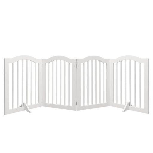 4 Panel Freestanding Pet Gate With Foldable Design And Support Feet - White Home Essentials
