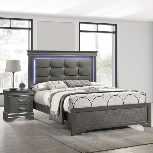 Bed With Square Button Tufting And LED Lights Home Essentials