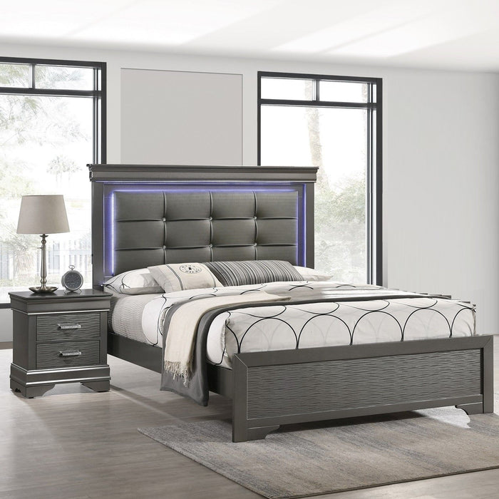 Bed With Square Button Tufting And LED Lights Home Essentials
