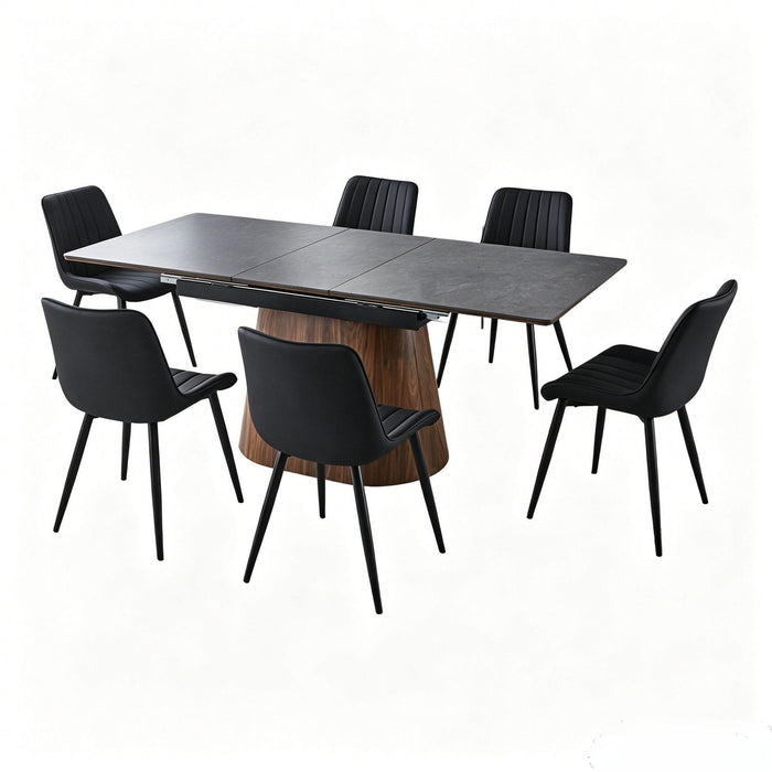 Extendable Dining Table With Cone Base And 6 Dining Chairs - Brown / Black Home Essentials