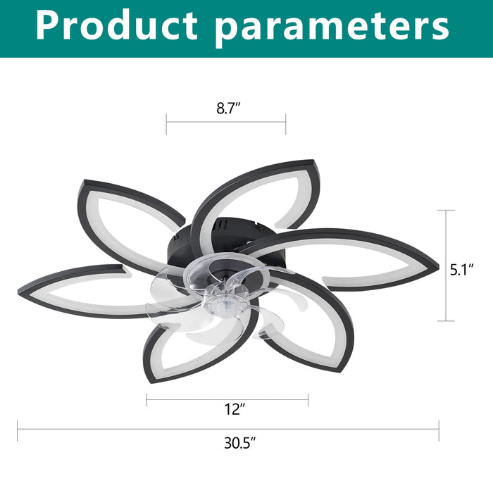 30" Flower 6 Speed Ceiling Fan With Remote Controlled LED Lights, Low Profile Flush Mount Fan Daily Nest