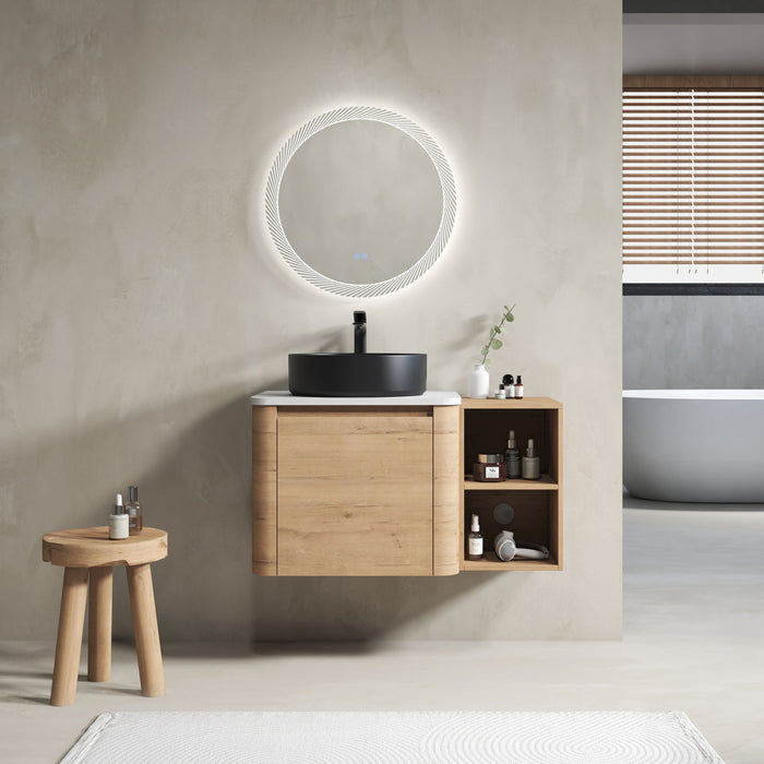 Wall Mounted Bathroom Vanity With Art Sink, 1 Storage Shelf, 2 Soft Close Doors Home Essentials