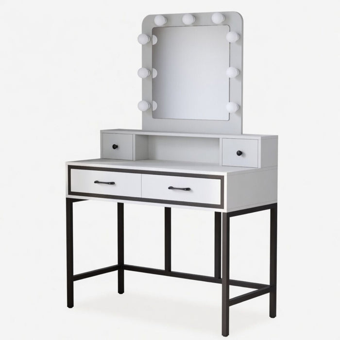 Vanity Desk With 3 Color Lighted Mirror And 4 Drawers Home Essentials