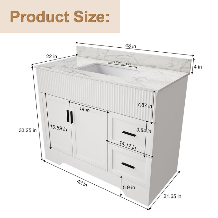 Bathroom Vanity Set, Fluted Cabinet, Soft Close Doors, 3 Faucet Holes, Sink Included - White Home Essentials