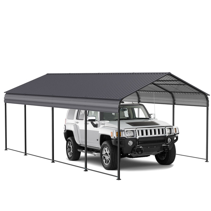 Metal Carport 12 X 20 Ft Heavy Duty With Galvanized Steel Roof Metal Garage Canopy With Galvanized Steel Roof & Frame Car Tent Outdoor Storage Shed For Car Boats And Truck - Alabaster / Dark Gray Home Essentials