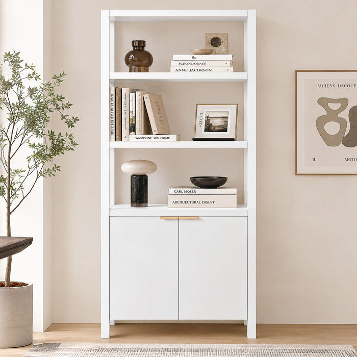 Modern Tall Storage Bookcase Cabinet With 2 Open Shelves & Double Doors Noble House