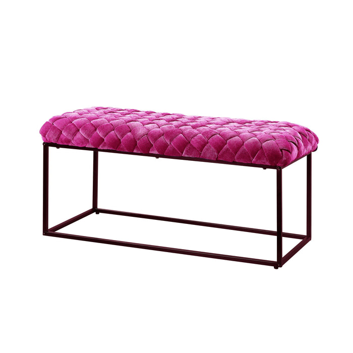 Upholstered Velvet Bench - Fuchsia / Black