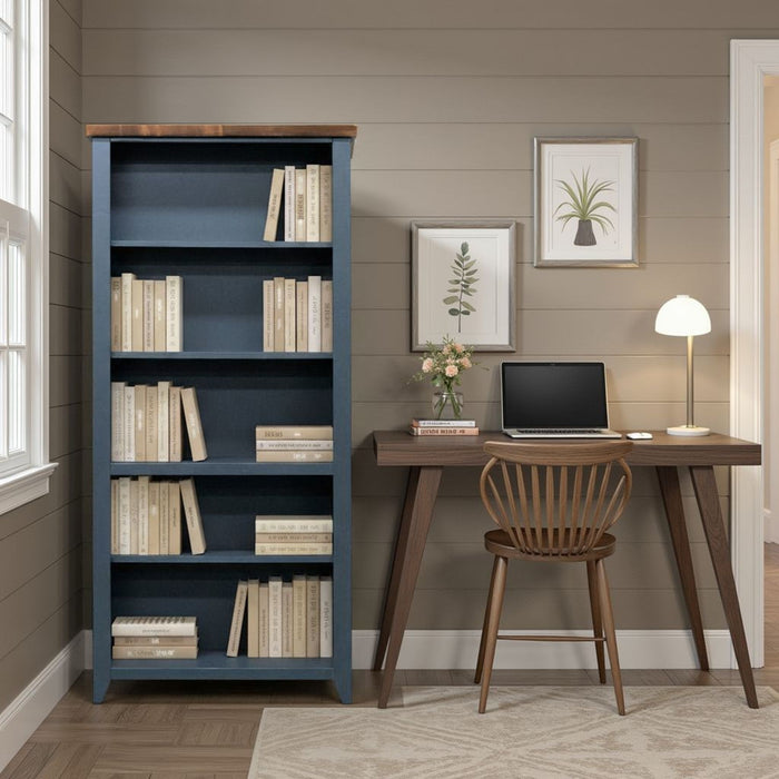 5 Shelf Bookcase - Blue Denim / Whiskey Home Essentials