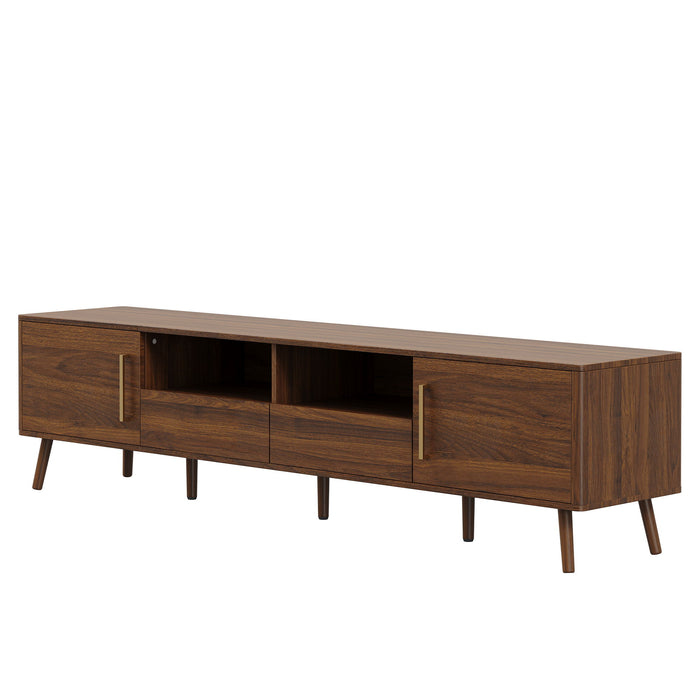 78" TV Stand For 85" TVs With Soft Close Doors, Open Shelf - Walnut Hearth and Haven