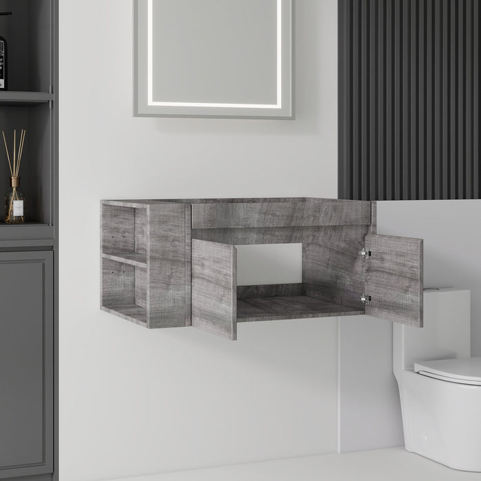 Floating Bathroom Vanity Cabinet, Soft Close Double Drawers, Open Side Storage, Wall Mounted, Cabinet Only Home Essentials