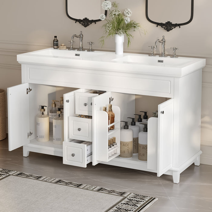 Bathroom Vanity With Double Sinks, 3 Drawers & 4 Doors - White Noble House
