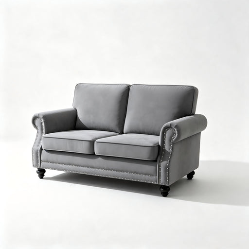 Loveseat Sofa With Nailhead Detail & Turned Legs, 2 Seater Upholstered Couch US Pride