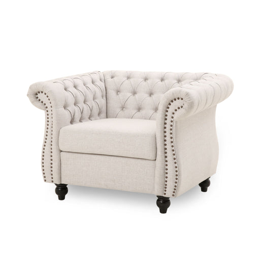 Nexuson - Upholstered Chesterfield Chair With Deep Tufted And Nailhead Trim Noble House