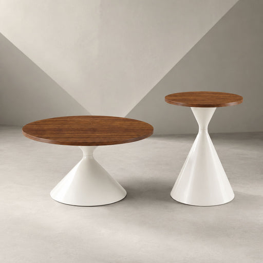 2 Piece Round Coffee Table Set - Walnut / White Home Essentials
