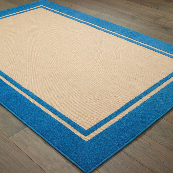 2' X 3' Stain Resistant Indoor / Outdoor Area Rug - Blue / Beige