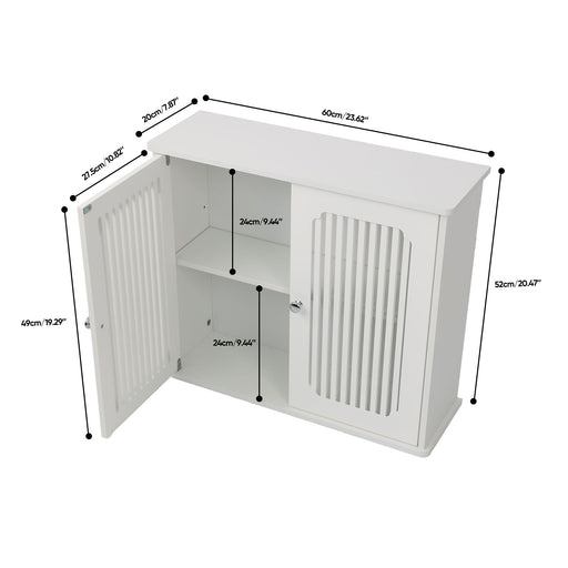 Louvered Double Door Wall Mounted Bathroom Cabinet - White Home Essentials
