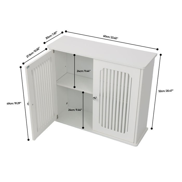 Louvered Double Door Wall Mounted Bathroom Cabinet - White Home Essentials