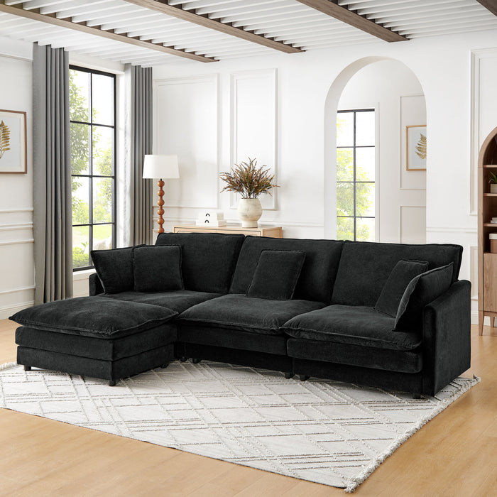 L-Shaped Sectional Sofa With Ottoman, Convertible 4 Seater Couch Home Essentials