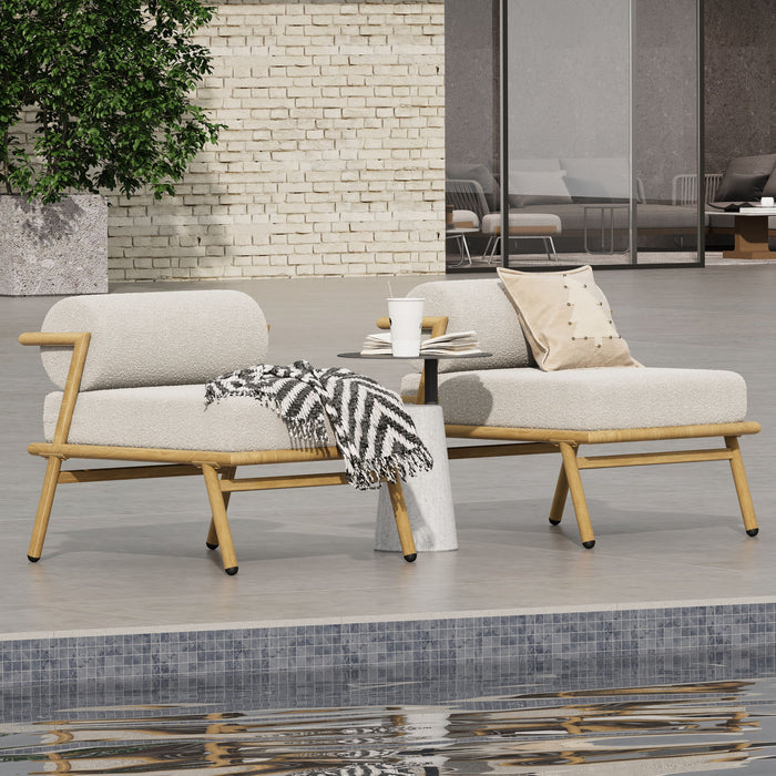 La Fiora - Outdoor Patio Iron Club Chair (Set of 2) - Off White / Teak