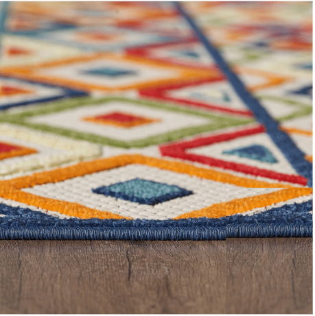 5' X 7' Southwestern Stain Resistant Indoor / Outdoor Area Rug - Ivory / Blue