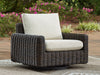 Kimora - 7 Pc. - 4-Piece Outdoor Sectional, Swivel Glider Lounge, Cocktail Table, End Table - Beige / Dark Brown Signature Design by Ashley®