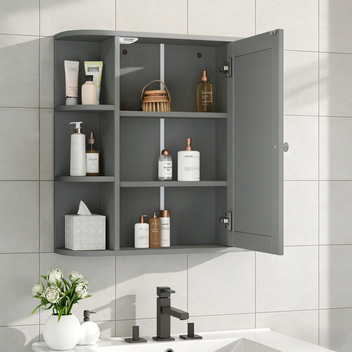 Bathroom Wall Storage Cabinet With Mirror And Adjustable Shelf, 6 Open Shelves Noble House