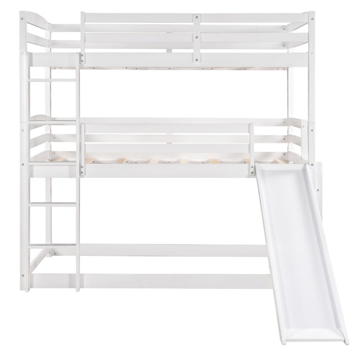 Triple Bunk Twin Sized Bed with Slide - White