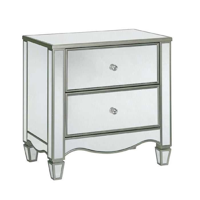 Nightstand With Mirror Panels - Silver Home Essentials