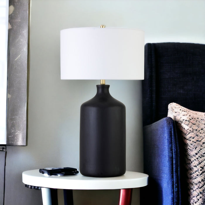29" Ceramic Table Lamp With White Drum Shade - Black