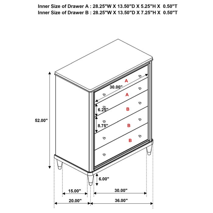 Niguel - 5 Drawer Chest Storage Furniture - Brown Furniture Max