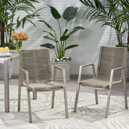 Outdoor Modern Aluminum Dining Chair Set With Rope Sea (Set of 2) Noble House