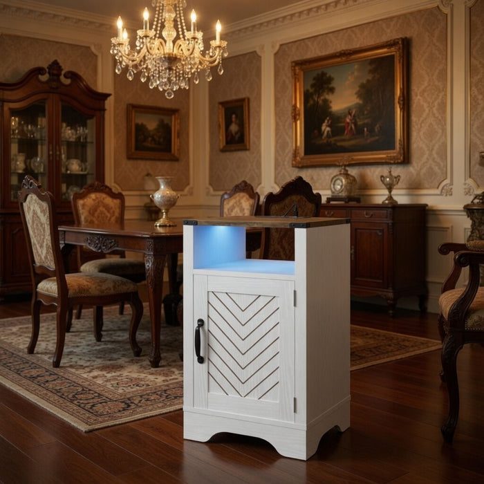 Farmhouse Nightstand With Charging Station & Storage Home Essentials