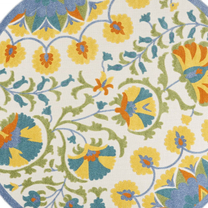 8' X 8' Round Toile Non Skid Indoor / Outdoor Area Rug - Blue Yellow / White