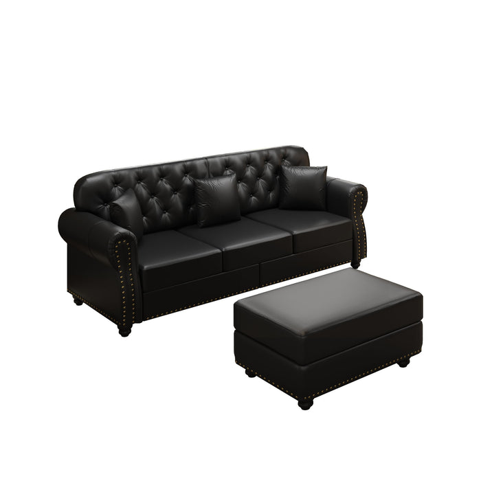 Upholstered Sofa With Nailhead Trim, Rolled Armrests With Ottoman Home Essentials
