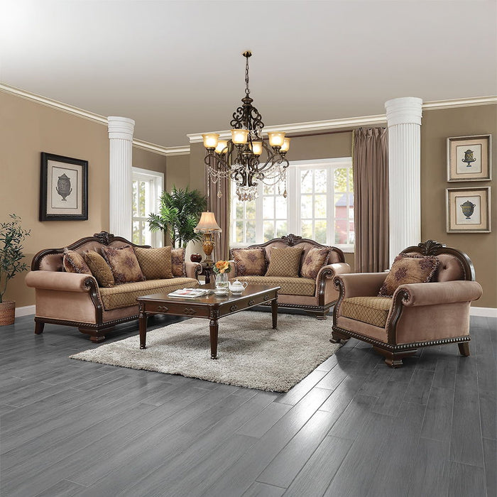 Chateau De Ville - Loveseat With 3 Pillows (Same Lv01589) - Fabric & Espresso ACME