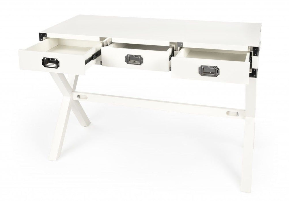 Solid Wood Writing Desk With Three Drawers - White