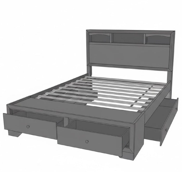 Queen Size Bed With Storage Drawers And Headboard - Brown Mix Home Essentials