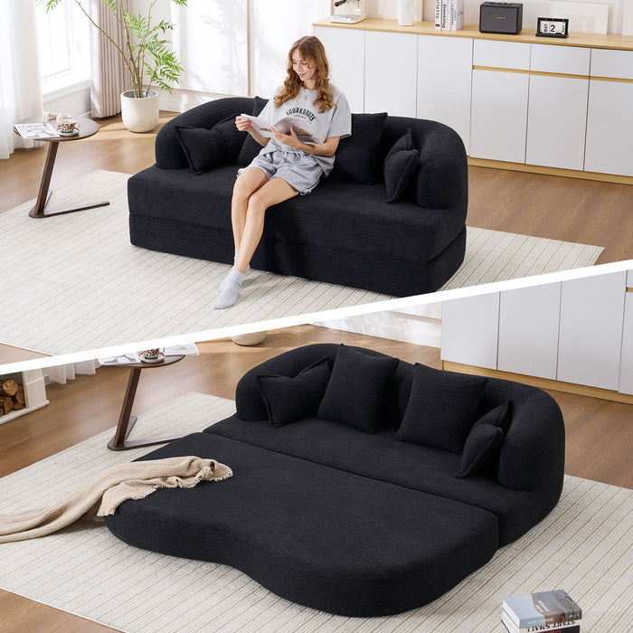 Foldable Sofa Bed, Boneless Couch Convertible Sleeper With 4 Pillows Home Essentials