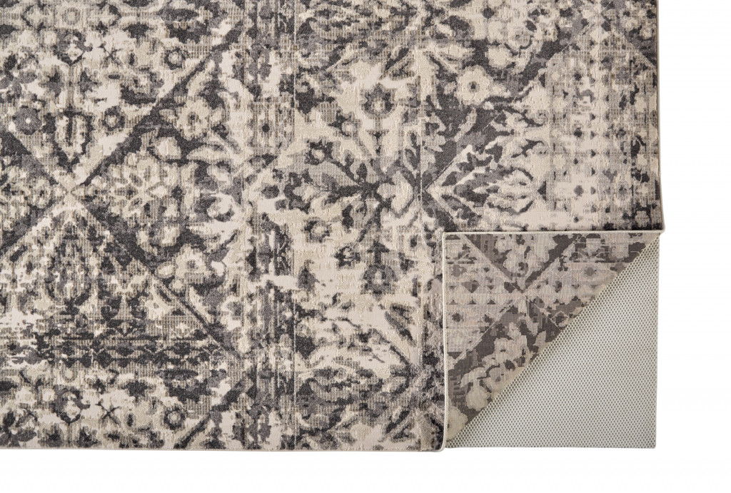 Abstract Stain Resistant Area Rug - Gray, Ivory And Silver - 5' X 8'